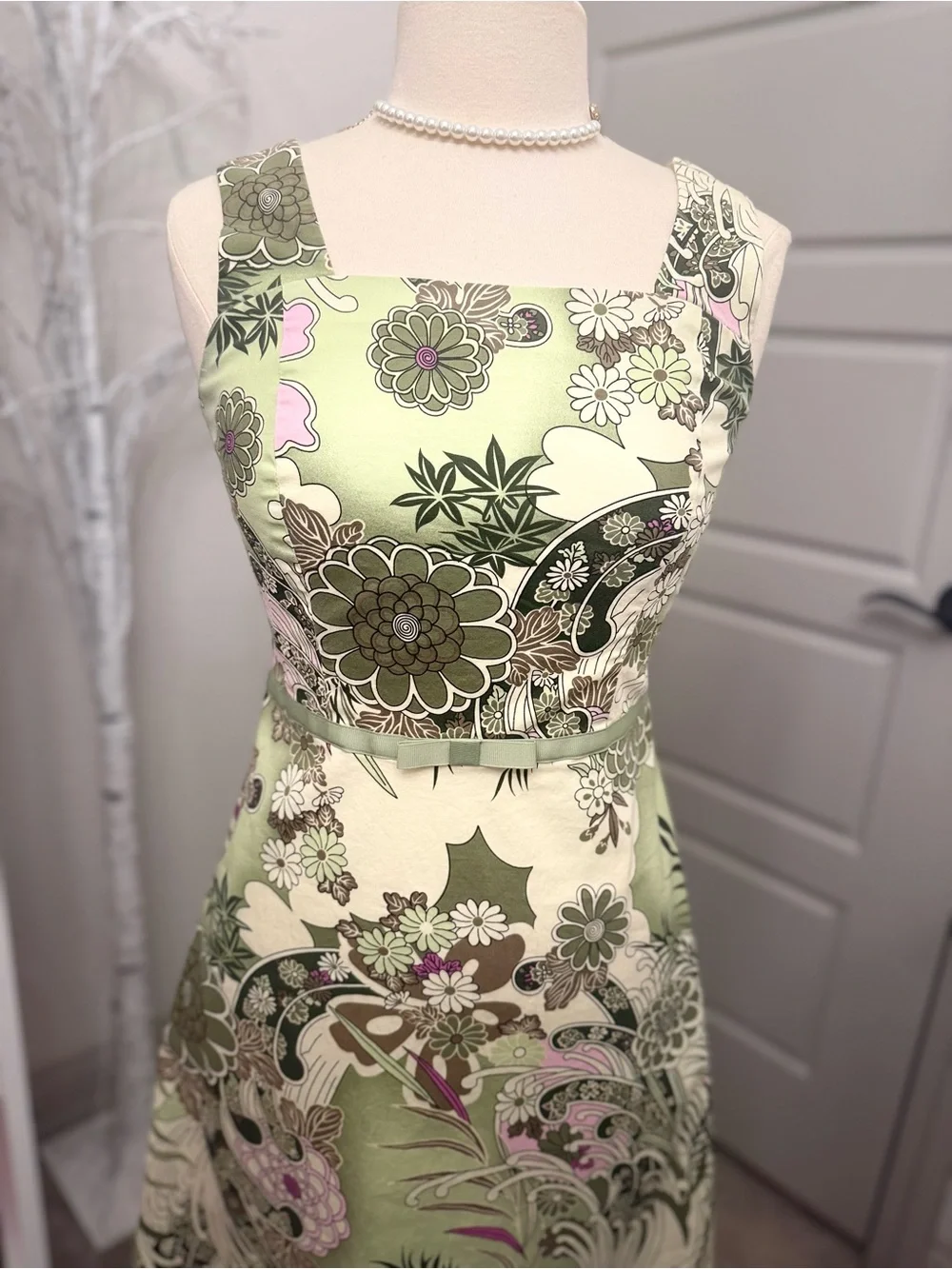 Rabbit Rabbit Rabbit Green Floral Square-Neck A-Line Mini Dress - Picture 3 of 7